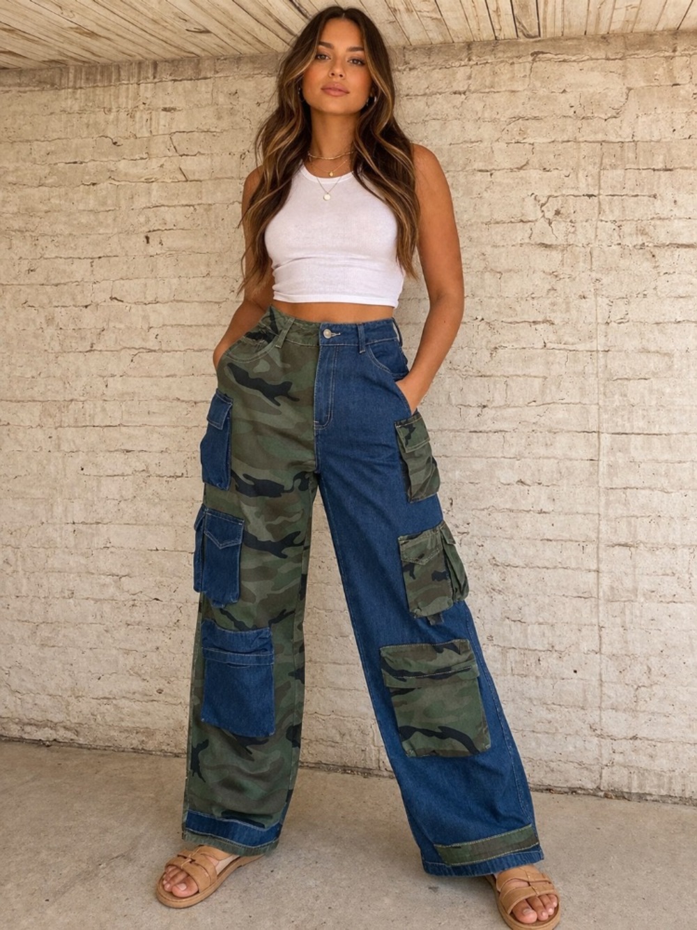 NWT DOSE Camouflage Cargo Pants with Blue Patch Pockets